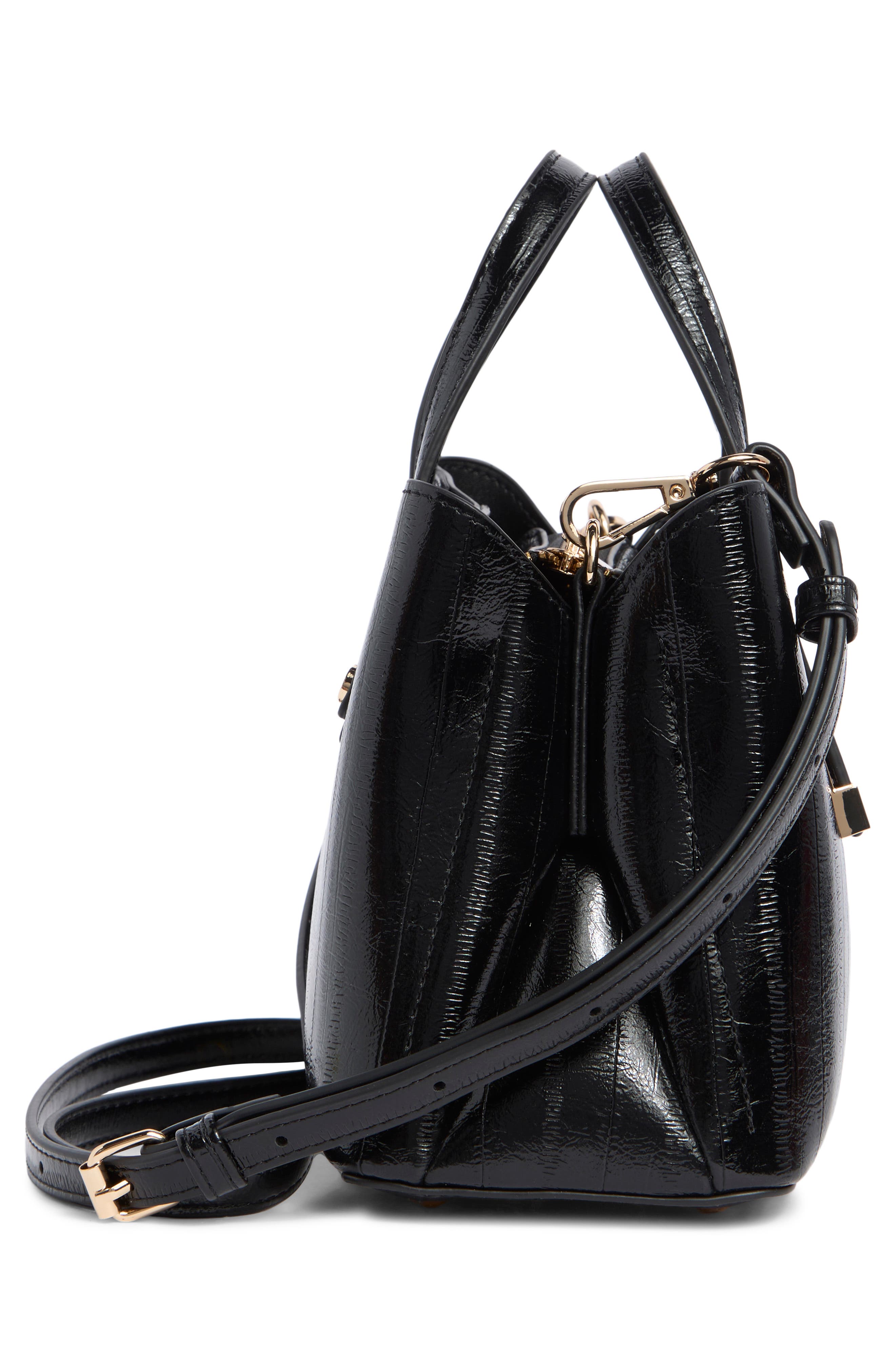 Dinky Dorrie Faux Leather Satchel, Alternate, color, BLACK