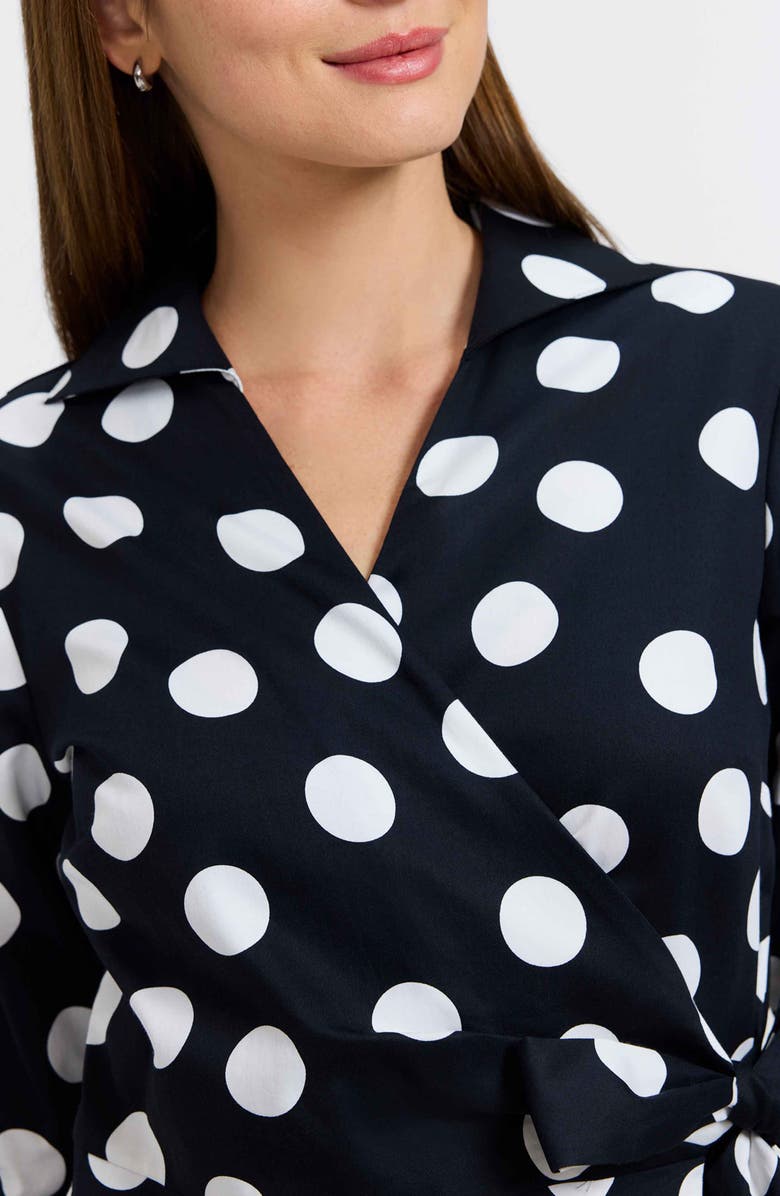 Foxcroft Salina Polka Dot Cotton Wrap Shirt, Alternate, color, Black/ White