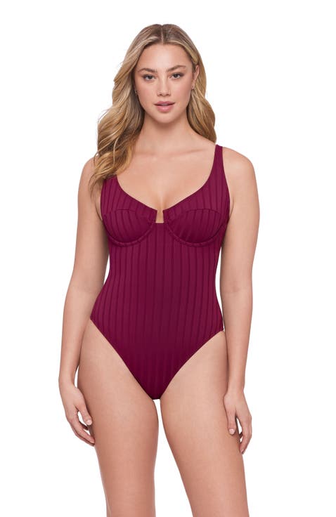 Wide Rib Scoop Neck Underwire One Piece Swimsuit