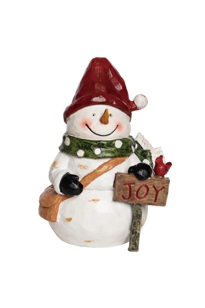 Resin Multicolored Christmas Carved Snowman Figurine, Main, color, Multicolored