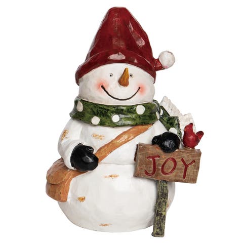 Resin Multicolored Christmas Carved Snowman Figurine