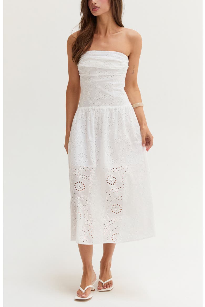 Cotton Eyelet Tube Midi Dress, Main, color, White