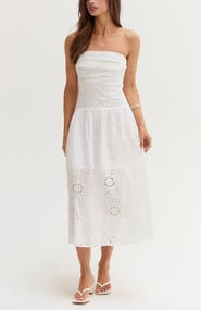CRESCENT Cotton Eyelet Tube Midi Dress