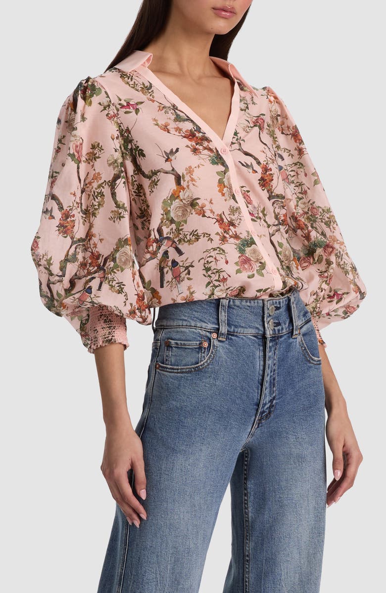 Alice + Olivia Charis Cotton & Silk Shirt, Alternate, color, Sunset Grove English Rose