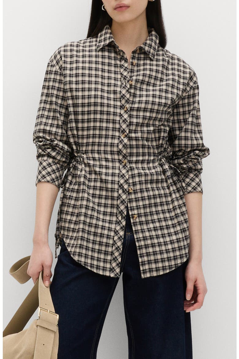 Drawstring Waist Cotton Shirt, Main, color, BLACK/ MULTI