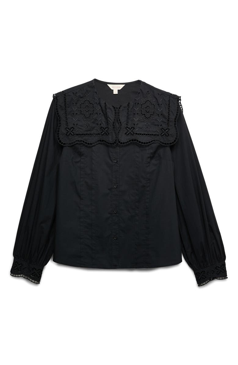 PER UNA BY M&S Broderie Collar Shirt, Main, color, Black