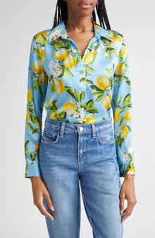 L'AGENCE Tyler Lemon Print Silk Button-Up Shirt