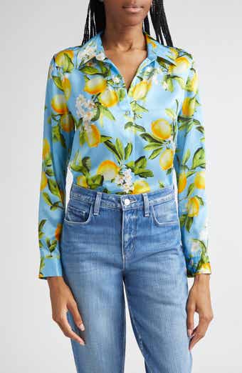 L'AGENCE Tyler Lemon Print Silk Button-Up Shirt