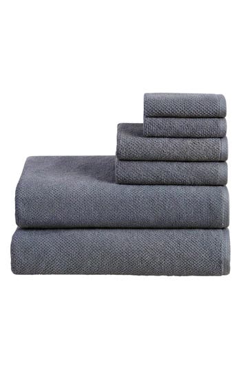 Woven & Weft 6-piece Cotton Textured Bath Sheet Set In Blue