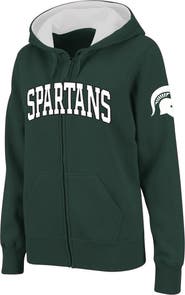 COLOSSEUM Women's Stadium Athletic Green Michigan State Spartans Arched Name Full-Zip Hoodie