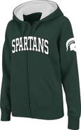 COLOSSEUM Women's Stadium Athletic Green Michigan State Spartans Arched Name Full-Zip Hoodie