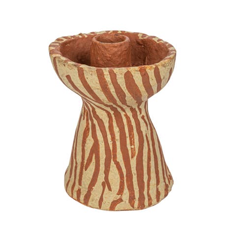 Round Decorative Hand-Painted Paper Mache Taper Holder