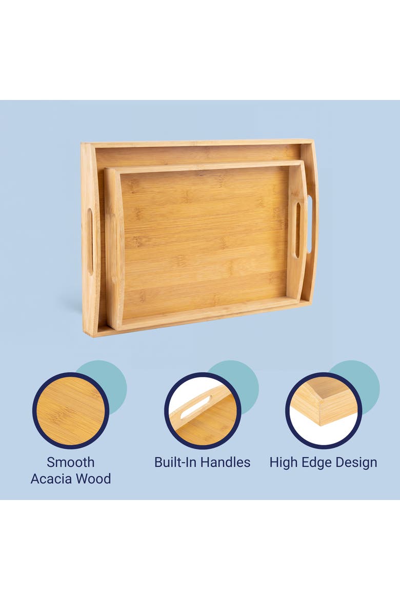 Elora Set of 2 Handcrafted Nesting  Serving Trays with Handles, Alternate, color, Natural