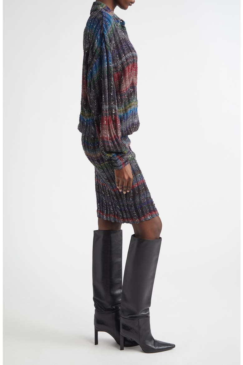 Long Sleeve Blouson Midi Dress, Alternate, color, BLACK MULTICOLOR TONES