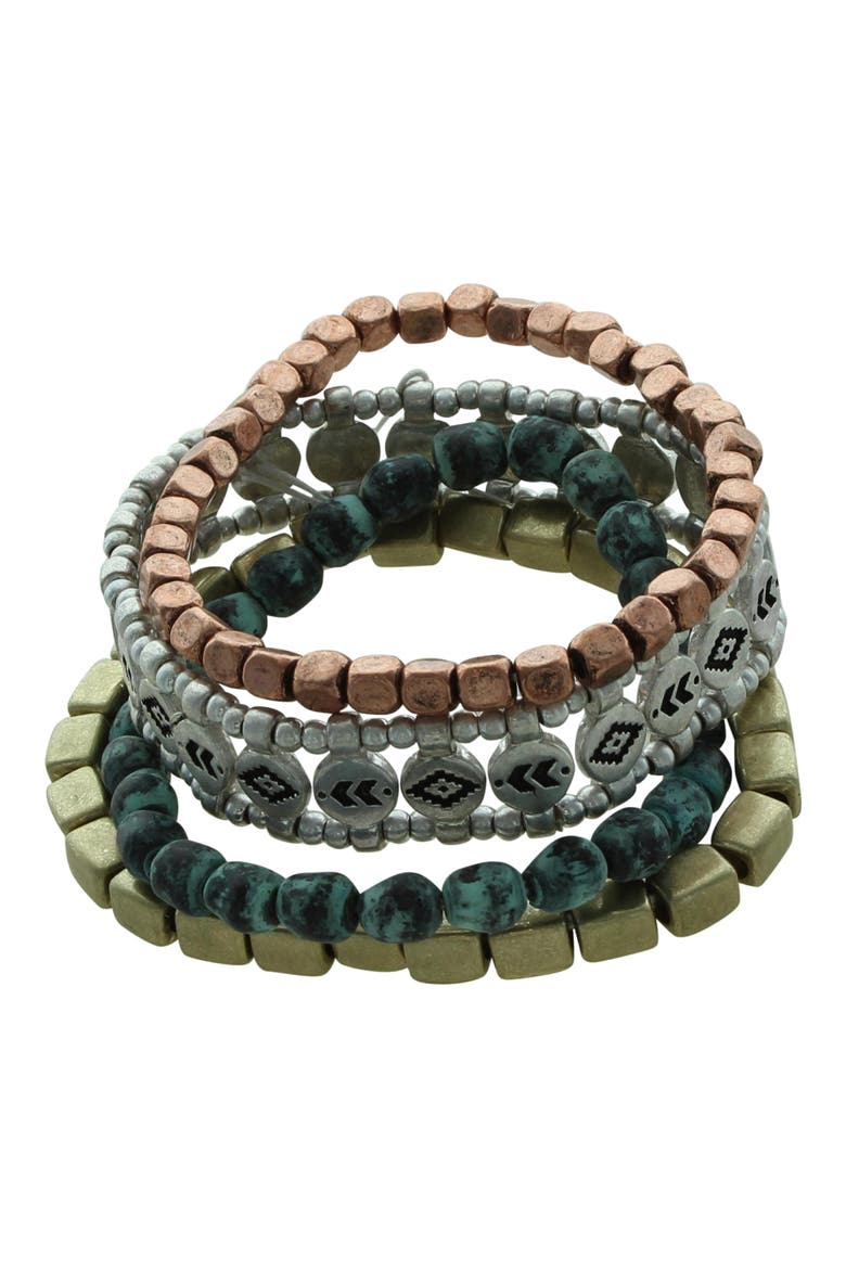Set of 4 Salma Mixed Stretch Bracelets, Main, color, PATINA / MULTI