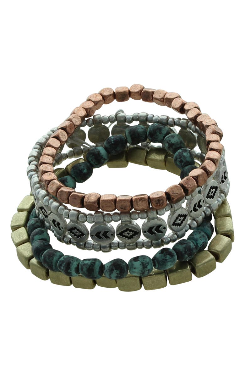 OLIVIA WELLES Set of 4 Salma Mixed Stretch Bracelets, Main, color, Patina / Multi