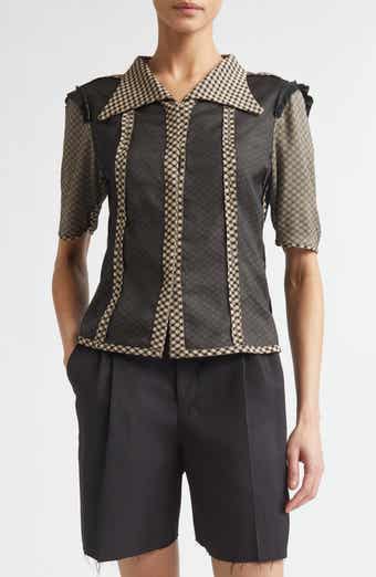 Jacquard Silk Organza Mixed Media Short Sleeve Button-Up Shirt