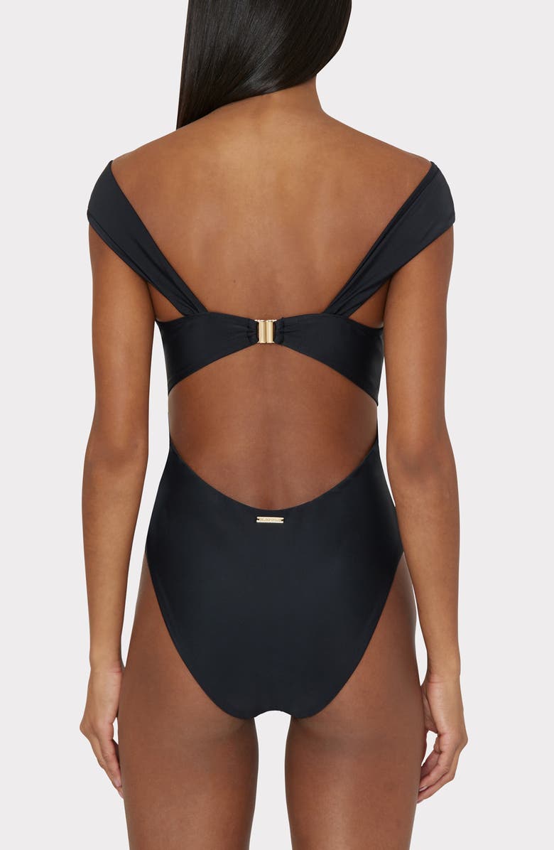 Milly Betsy Draped One-Piece Swimsuit, Alternate, color, Black