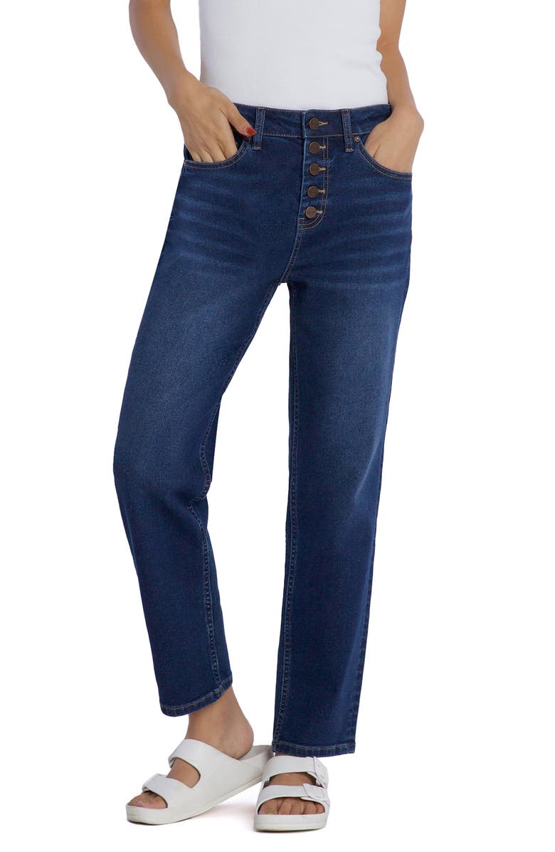 HINT OF BLU Effortless Exposed Button Fly Boyfriend Jeans, Main, color, Dark Zuma
