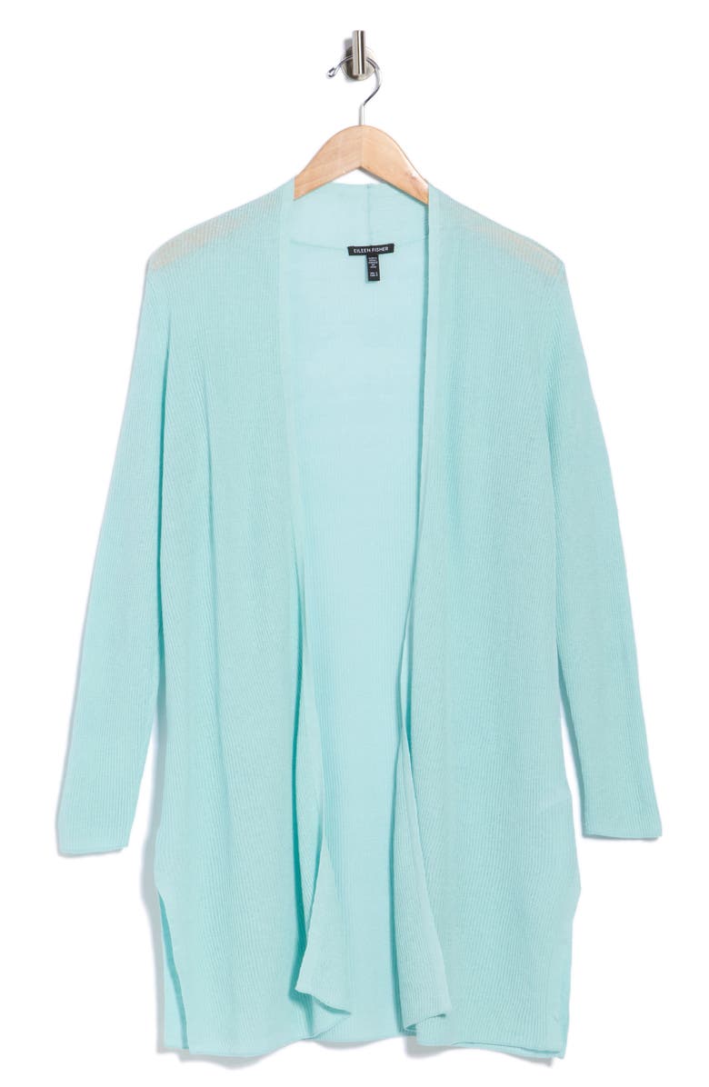 Eileen Fisher Open Front Organic Linen & Organic Cotton Cardigan, Main, color, Pool