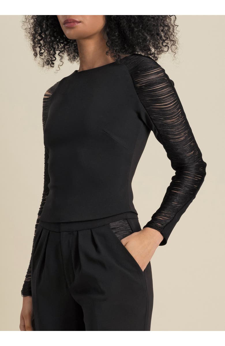 Contessa Mills Medusa Fitted Hand-Dyed Fringe Stretch Crepe Top, Alternate, color, Black