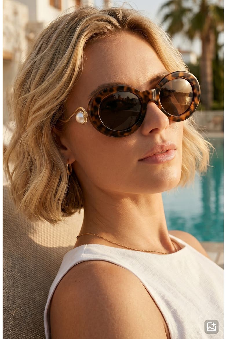 Arielle 50mm Small Oval Sunglasses, Alternate, color, TORTE/ BROWN