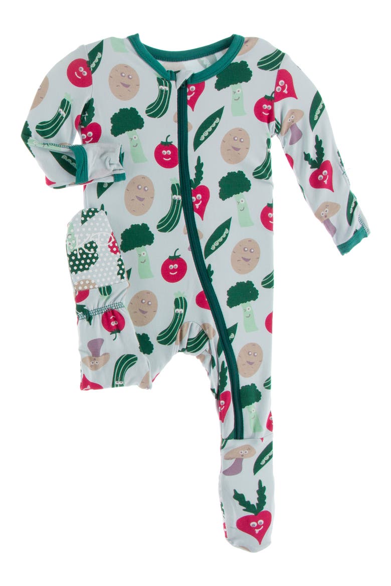 Veggie Print Fitted One-Piece Pajamas, Main, color, ILLUSION BLUE HAPPY VEGGIES