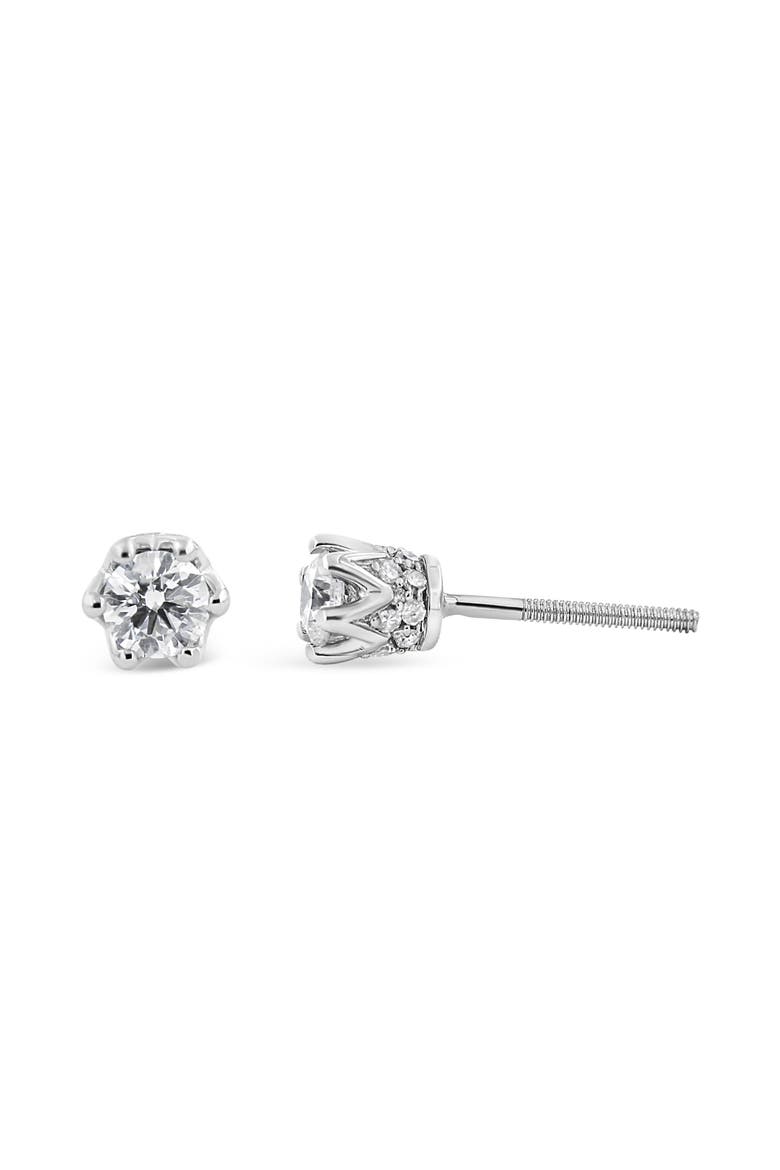 14K Gold 1/2 Cttw Round Diamond Crown Stud Earring, Alternate, color, White