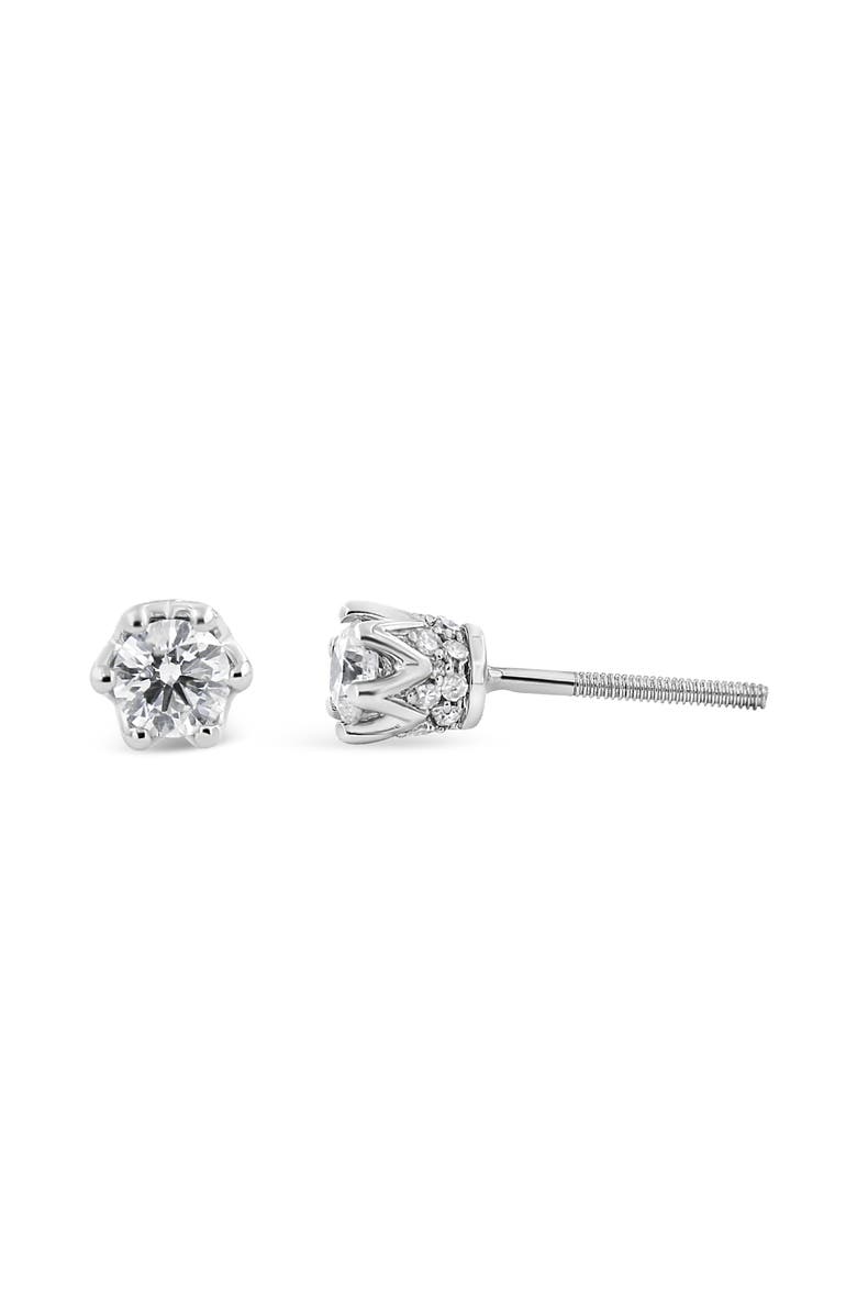 Haus of Brilliance 14K Gold 1/2 Cttw Round Diamond Crown Stud Earring, Alternate, color, White