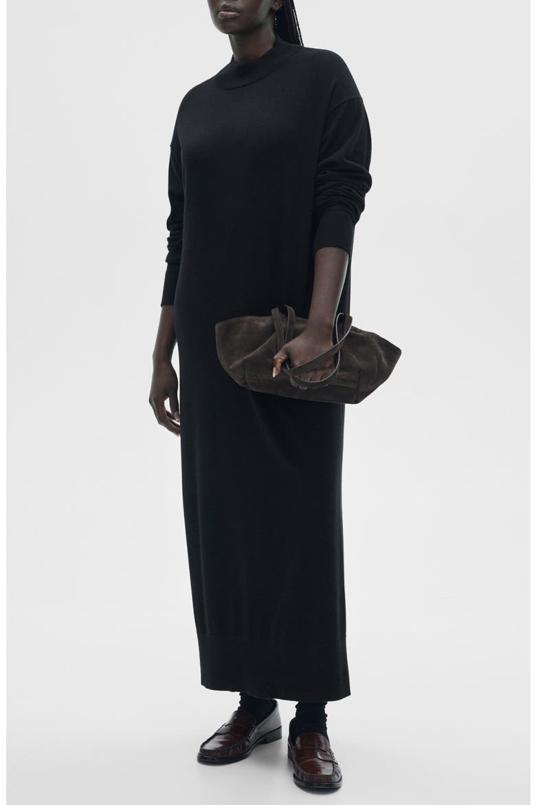Mock Neck Long Sleeve Dress, Main, color, BLACK