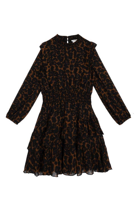 Kids' Print Ruffle Long Sleeve Smocked Dress (Big Kid)