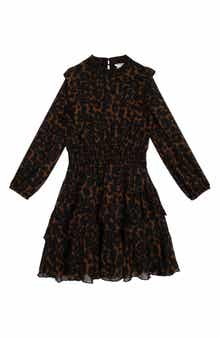 Rare Editions Kids' Print Ruffle Long Sleeve Smocked Dress