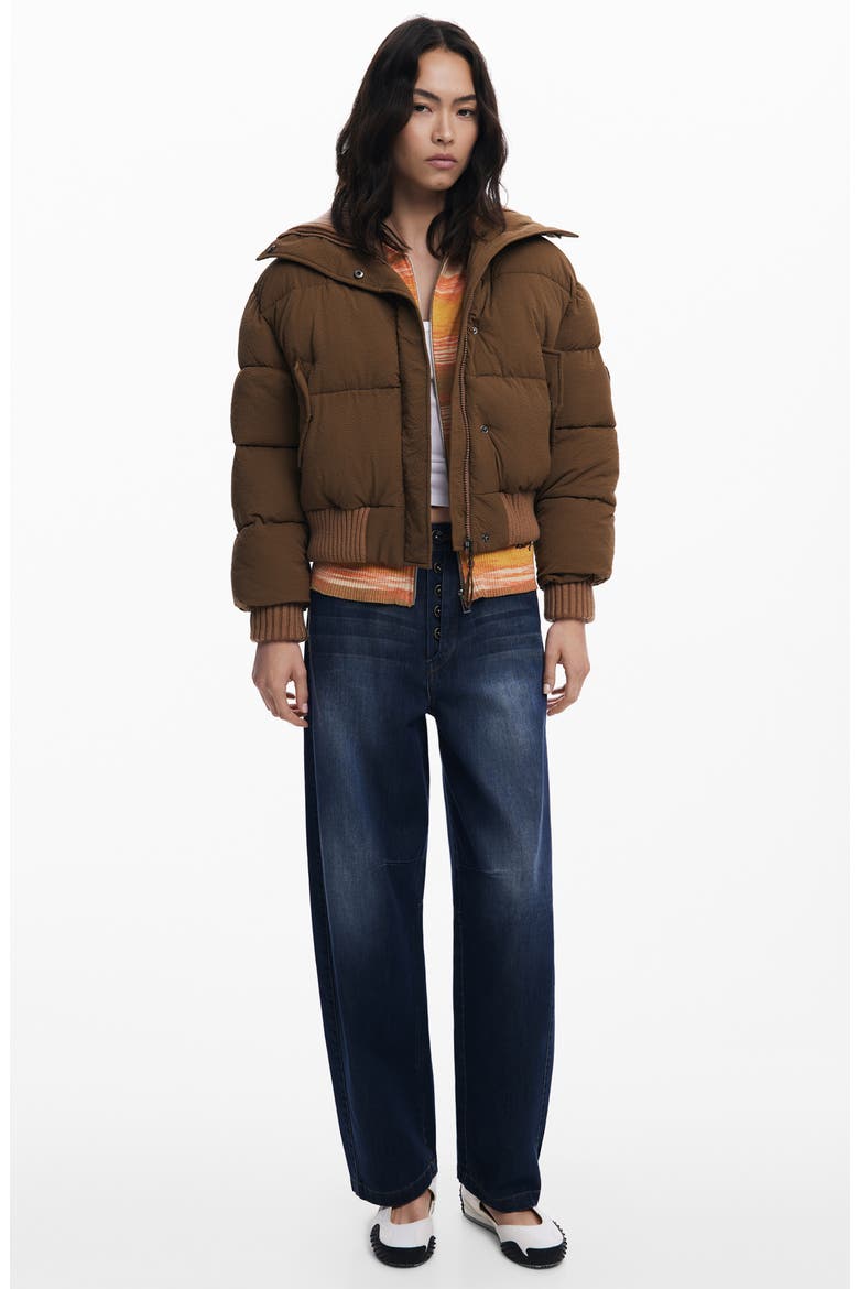 Mixed Media Puffer Jacket, Alternate, color, BROWN