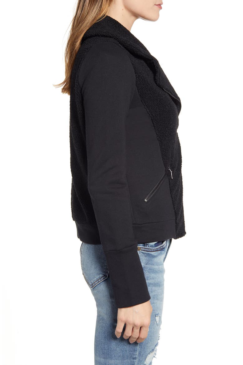 Mixed Fleece Moto Jacket, Alternate, color, BLACK