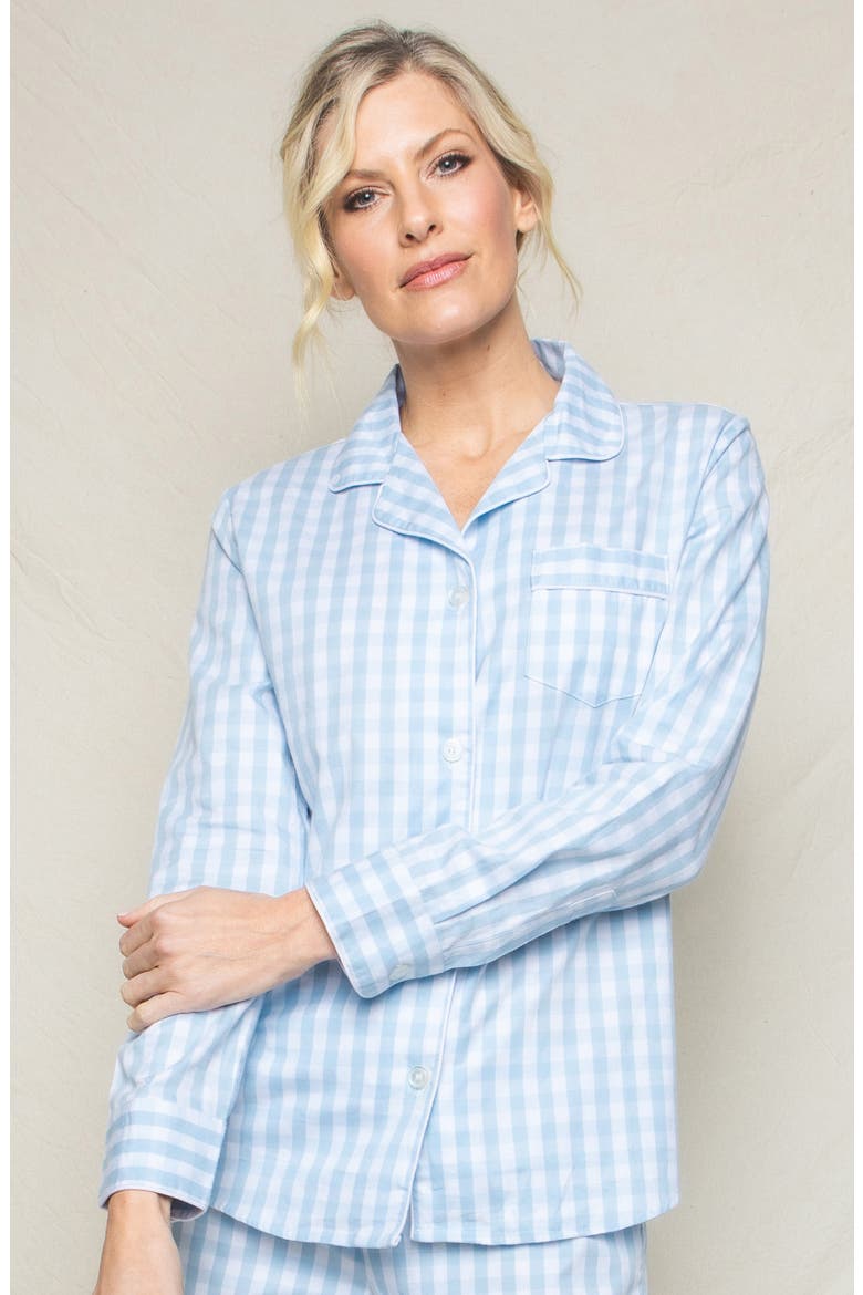 Classic Gingham Brushed Cotton Woven Twill Pajamas, Alternate, color, BLUE
