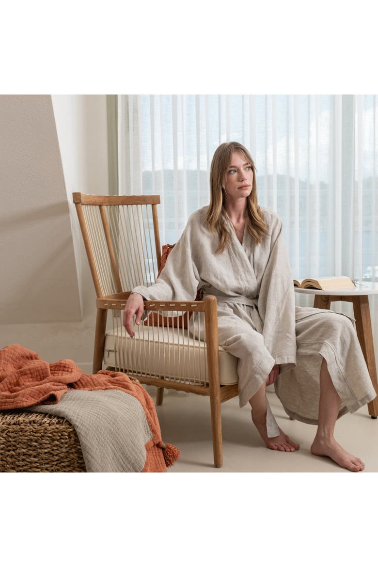 Lino Caftan Robe, Alternate, color, Grey