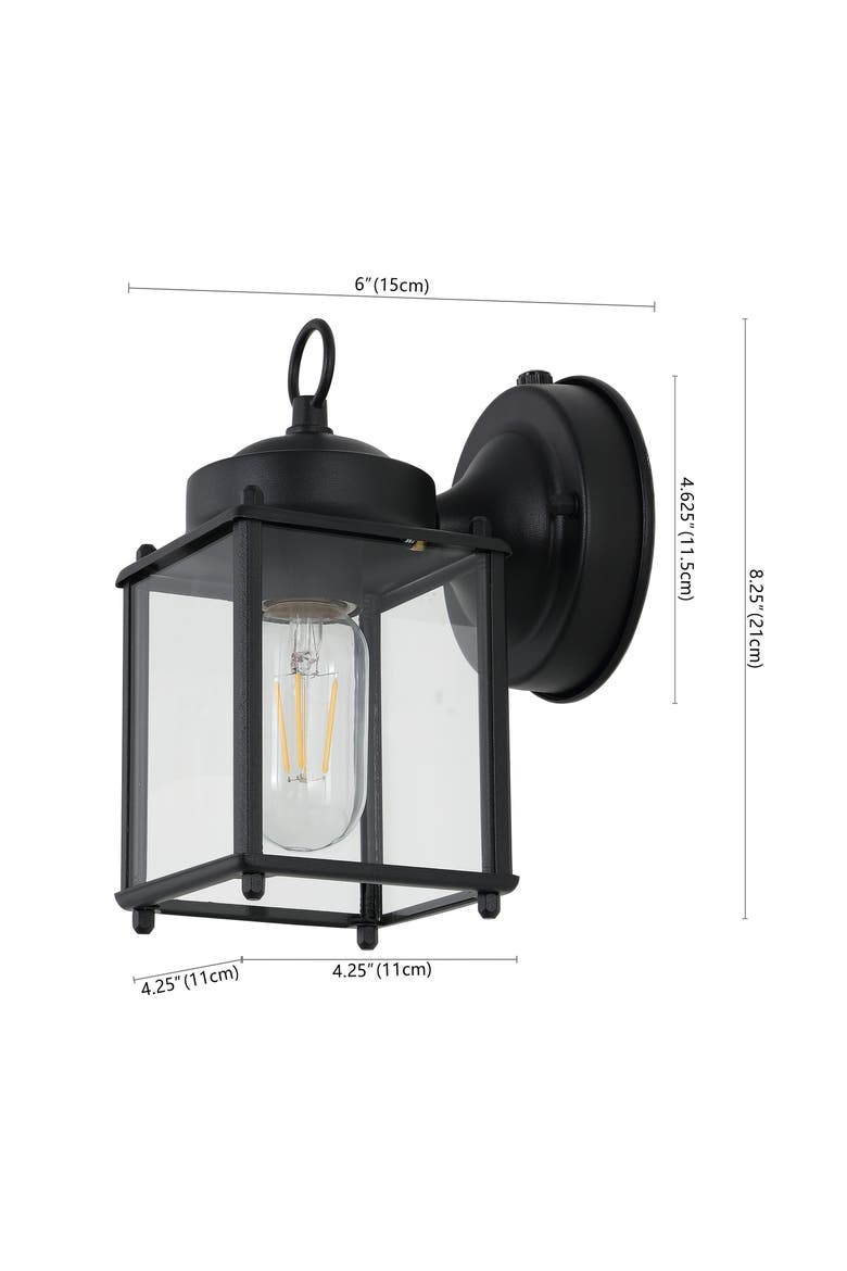 Boston 1-Light Farmhouse Industrial Iron/Glass Outdoor LED Sconce, Alternate, color, Black/Clear