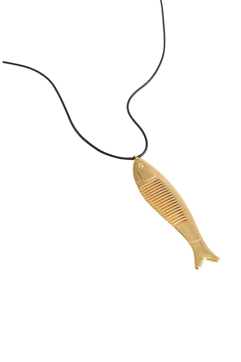 Fish Comb Charm Necklace, Alternate, color, ANTIQUE GOLD