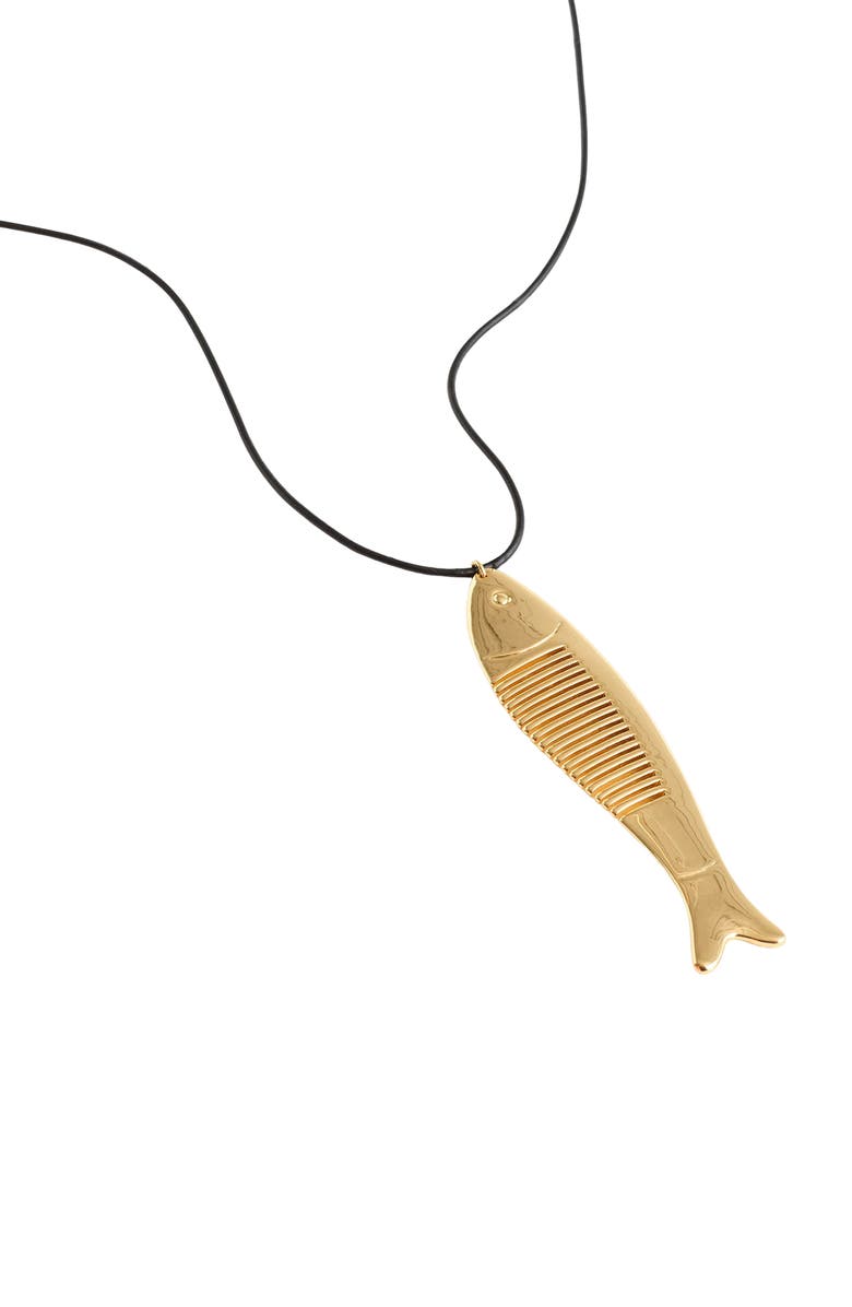 Madewell Fish Comb Charm Necklace, Alternate, color, Antique Gold