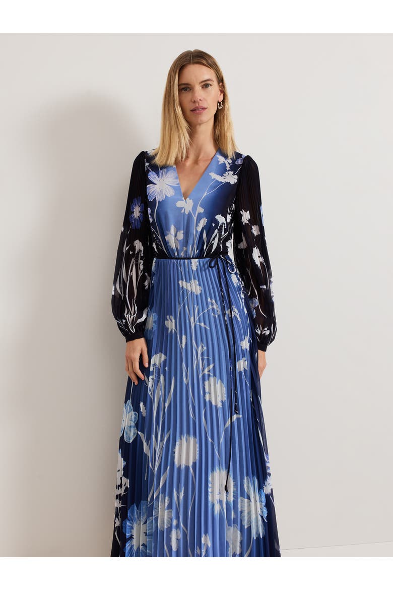 Annie Pleated Floral Maxi Dress, Alternate, color, Blue