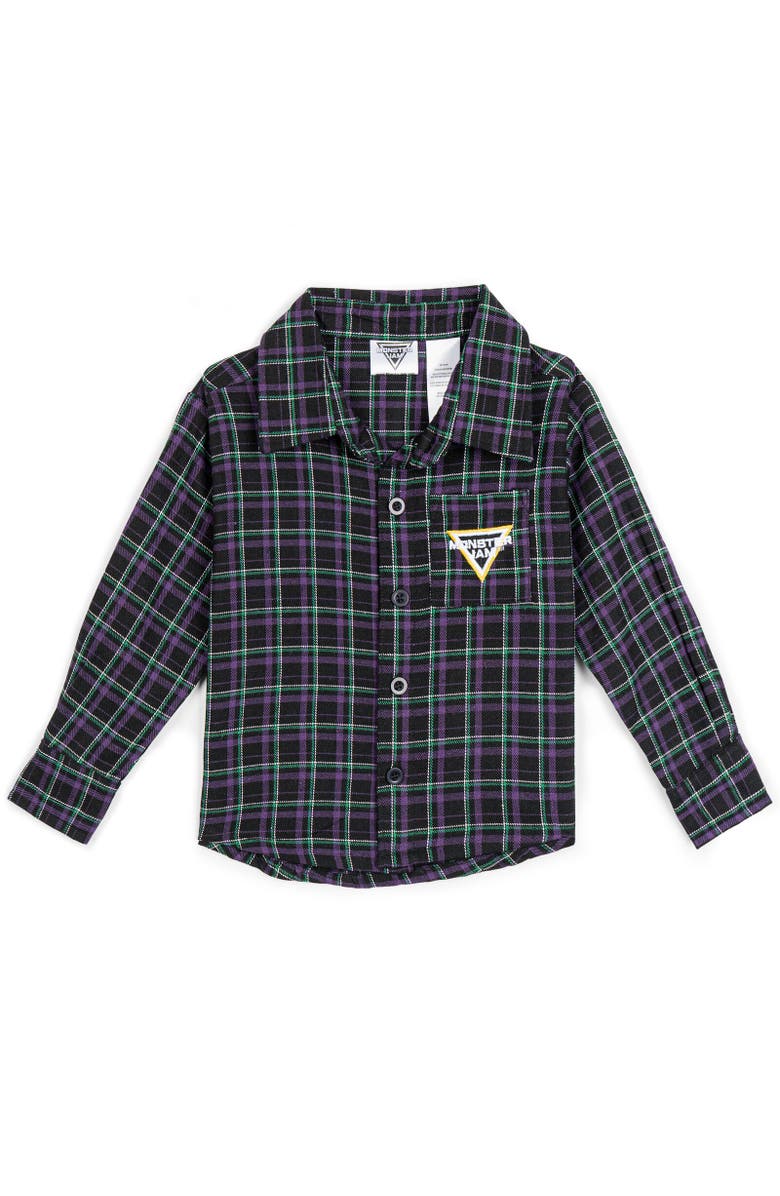 Monster Jam Grave Digger Long Sleeve Button Down Shirt, Main, color, Blue