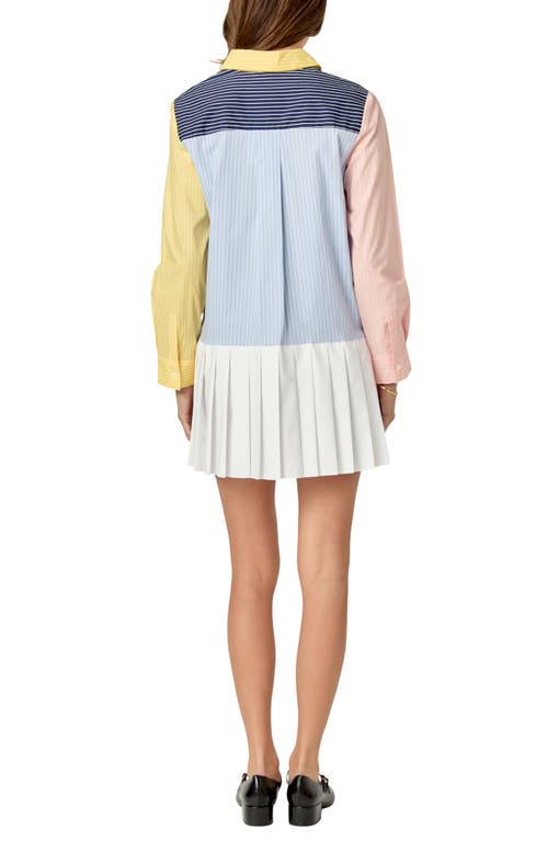 English Factory Colorblock Long Sleeve Shirtdress In Navy Multi