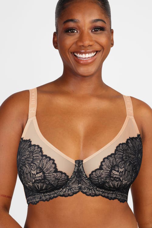 Shapellx Supportive Unlined Lace Underwired Bra In Classic Black+khaki