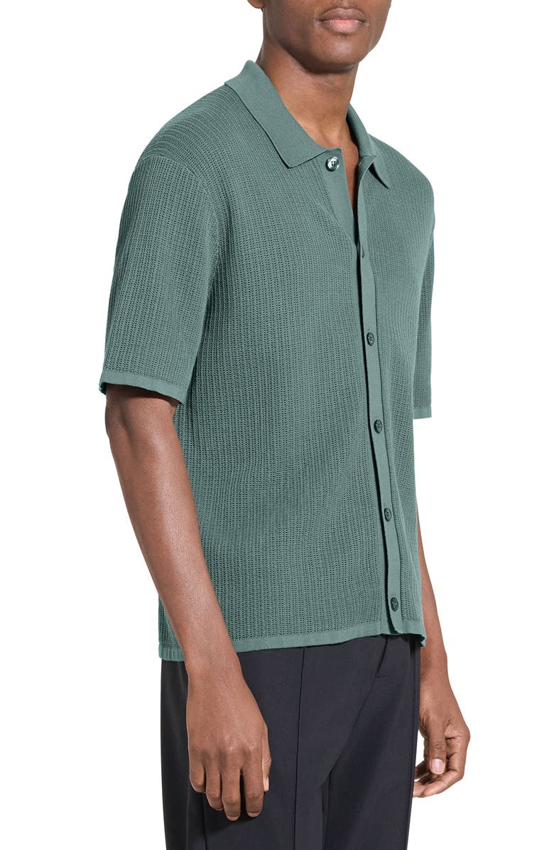 Theory Tactile Cotton Open Stitch Button-Up Shirt, Alternate, color, Light Pine Grove