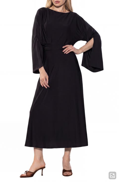 Cleo Boat Neck Trumpet Sleeve Midi Dress