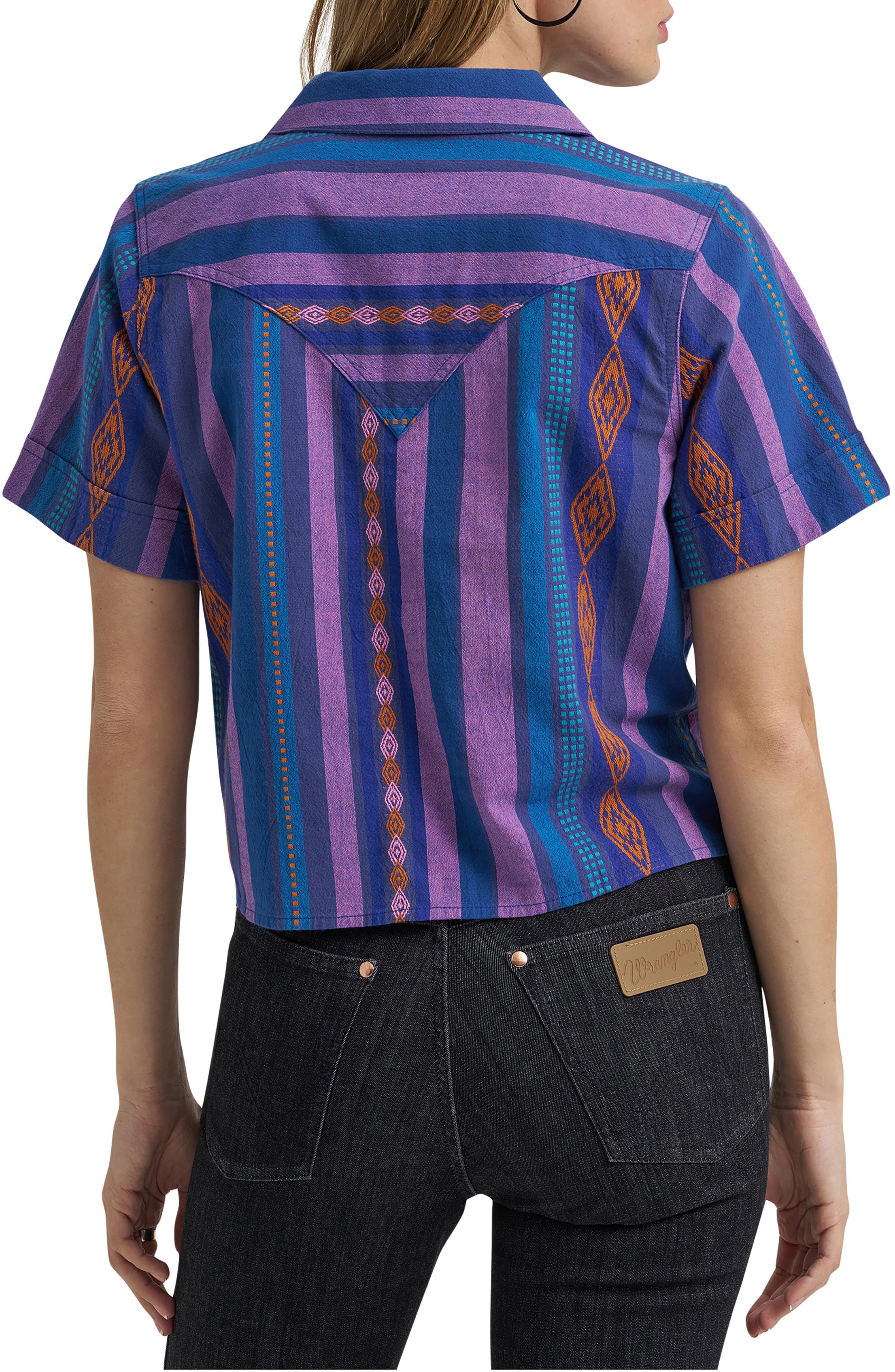 x Lainey Wilson Crop Cotton Jacquard Camp Shirt (Women) | Nordstrom