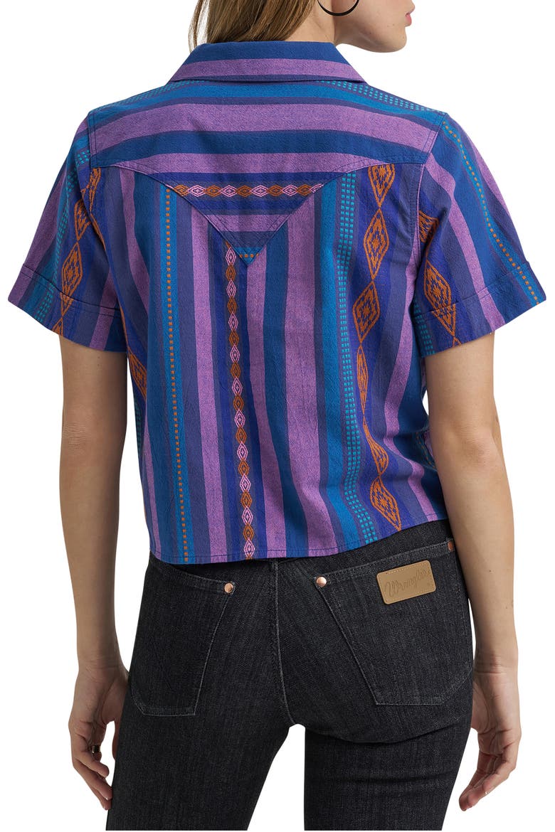 x Lainey Wilson Crop Cotton Jacquard Camp Shirt, Alternate, color, PINK