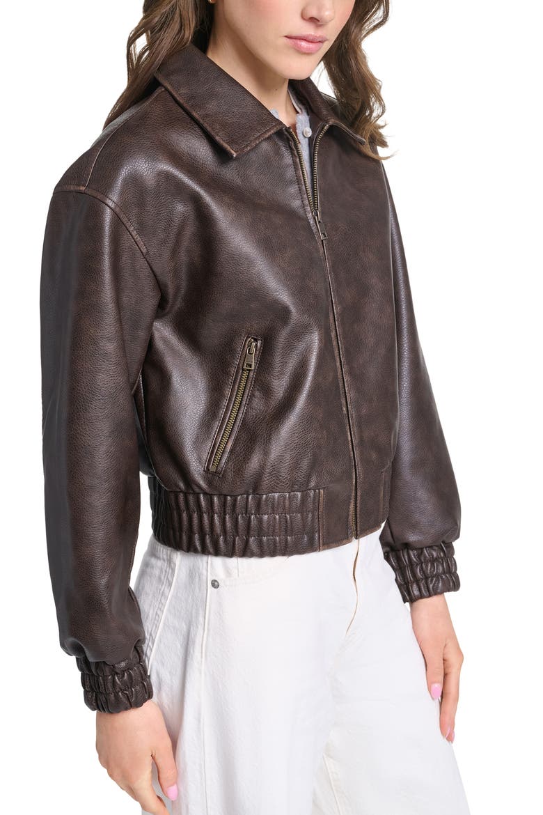 Faux Leather Bomber Jacket, Alternate, color, BROWN