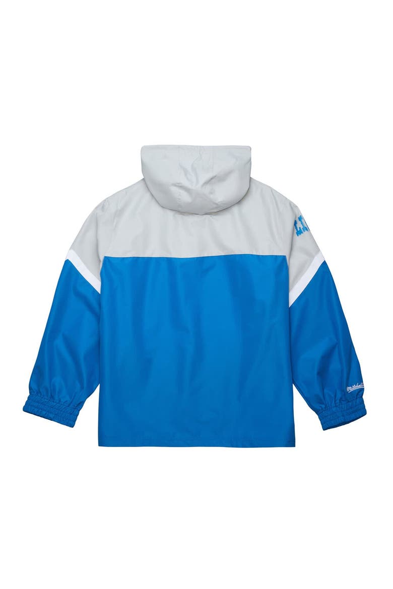 Men's Mitchell & Ness Silver/Blue Detroit Lions Tie Breaker Vintage Logo Lightweight Anorak Half-Zip Windbreaker, Alternate, color, Silver