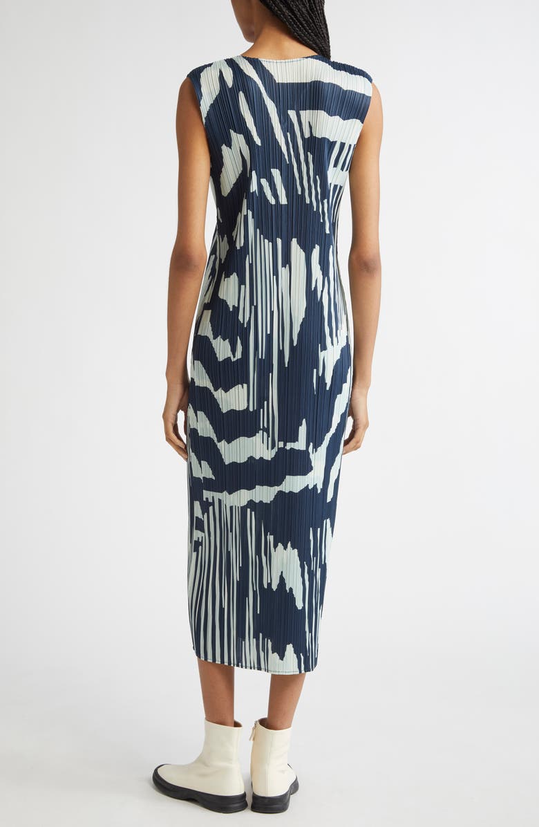 Pleats Please Issey Miyake Refraction Print Pleated Midi Dress, Alternate, color, Grayish Navy